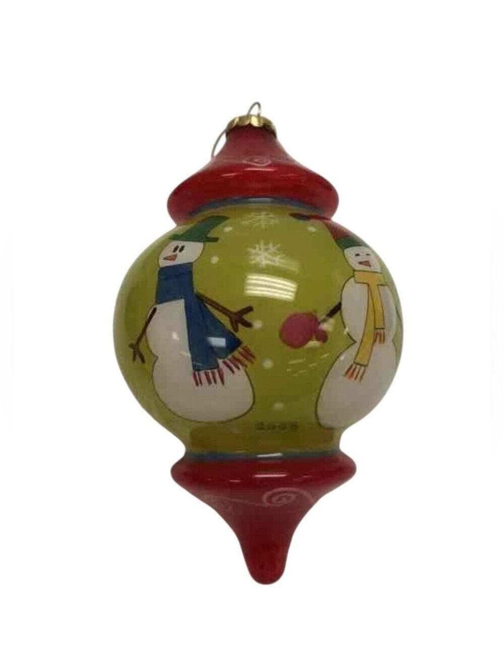 Pier 1 Imports Li Bien 2008 Snowmen Glass Christmas Ornament Reverse Painted NEW